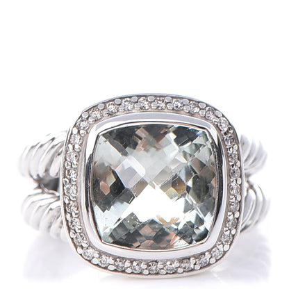 David Yurman Sterling Silver Diamond Prasiolite 11mm Albion Ring 53 6.5 1 of 5