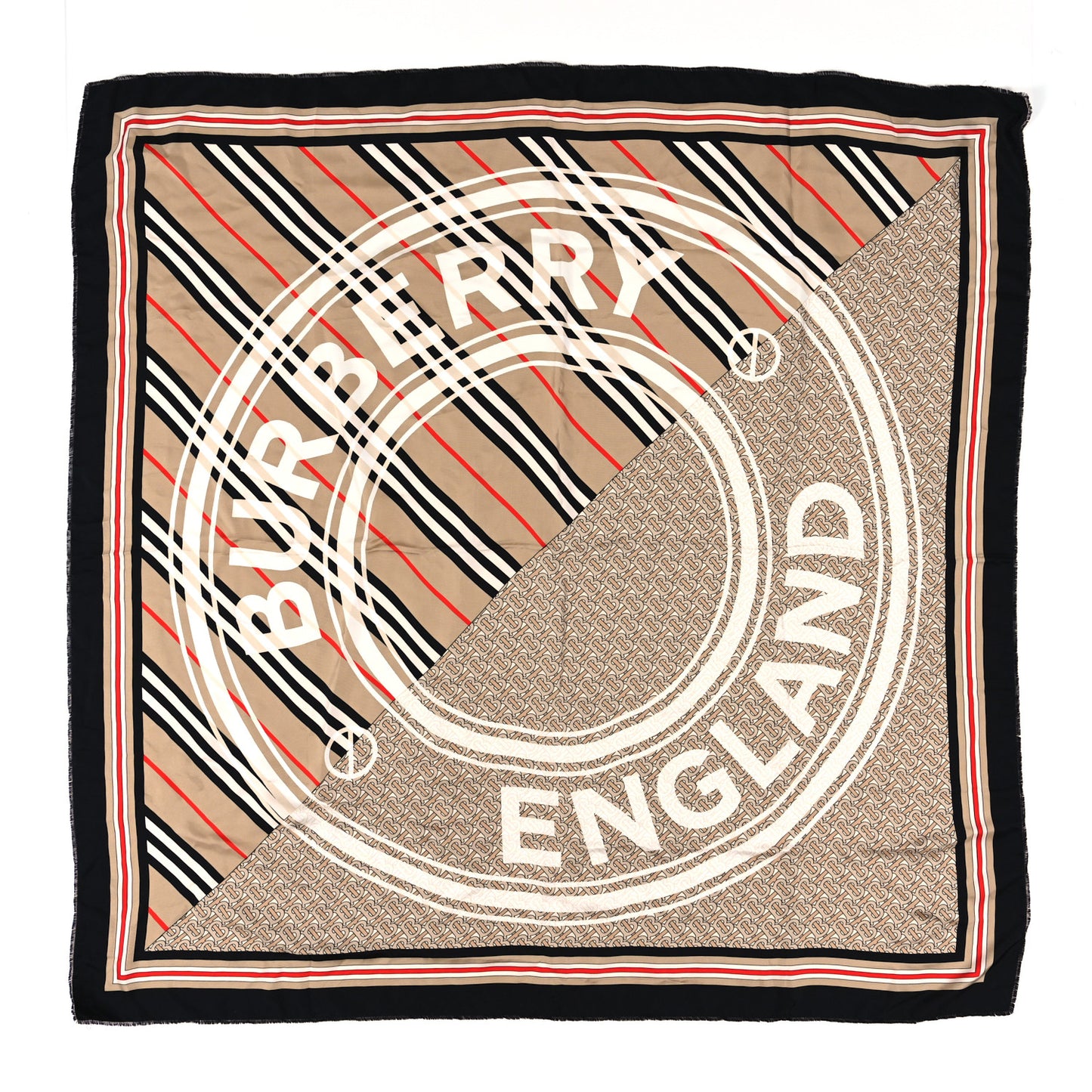 Silk Heritage Check Icon Stripe TB Monogram Print Square Scarf Archive Beige