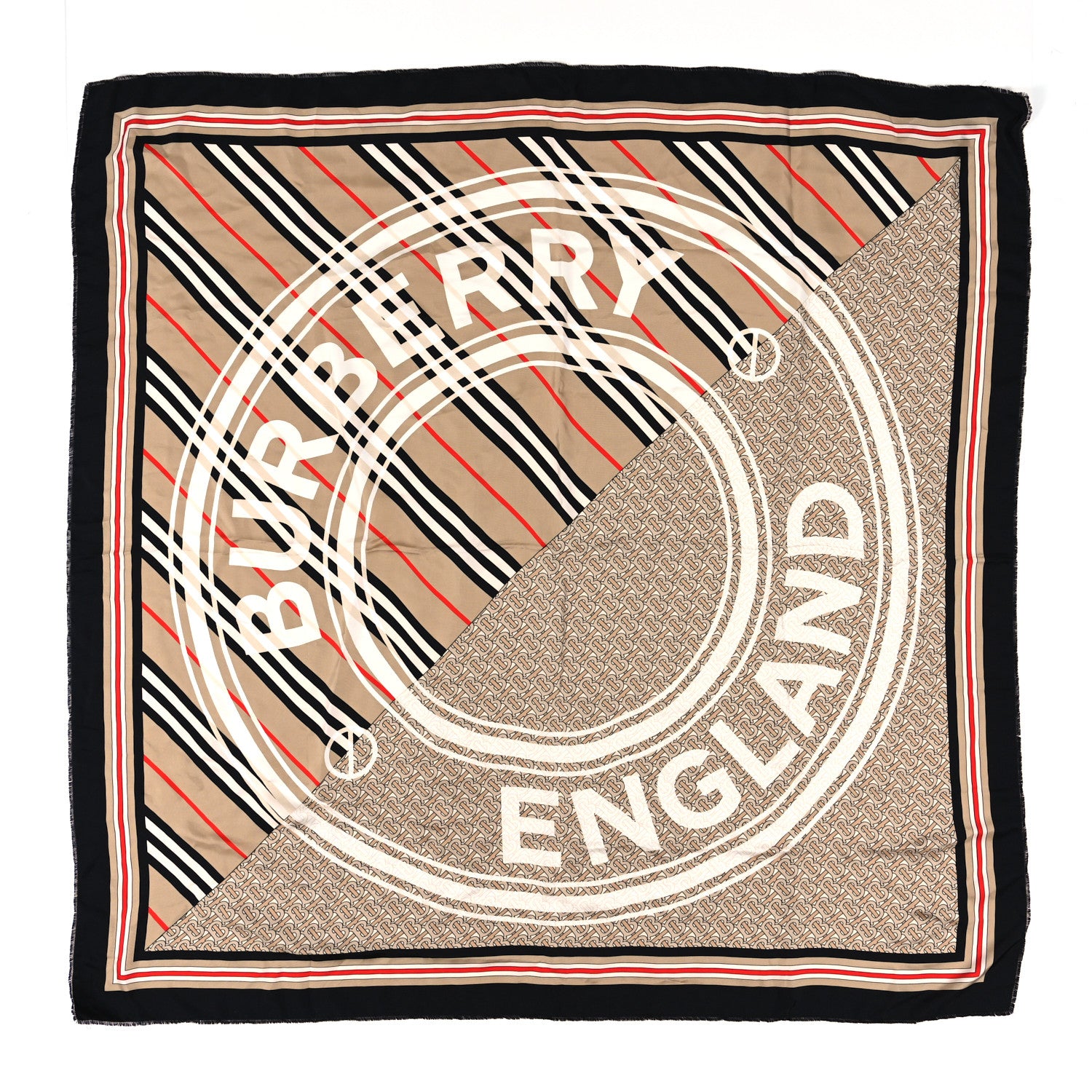Burberry Silk Heritage Check Icon Stripe TB Monogram Print Square Scarf Archive Beige 1 of 3