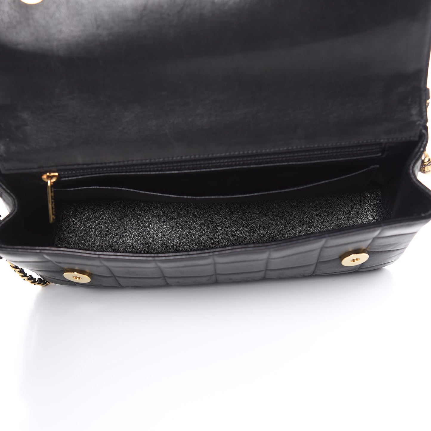 Lambskin Quilted Crystal Chocolate Bar Charm Flap Black