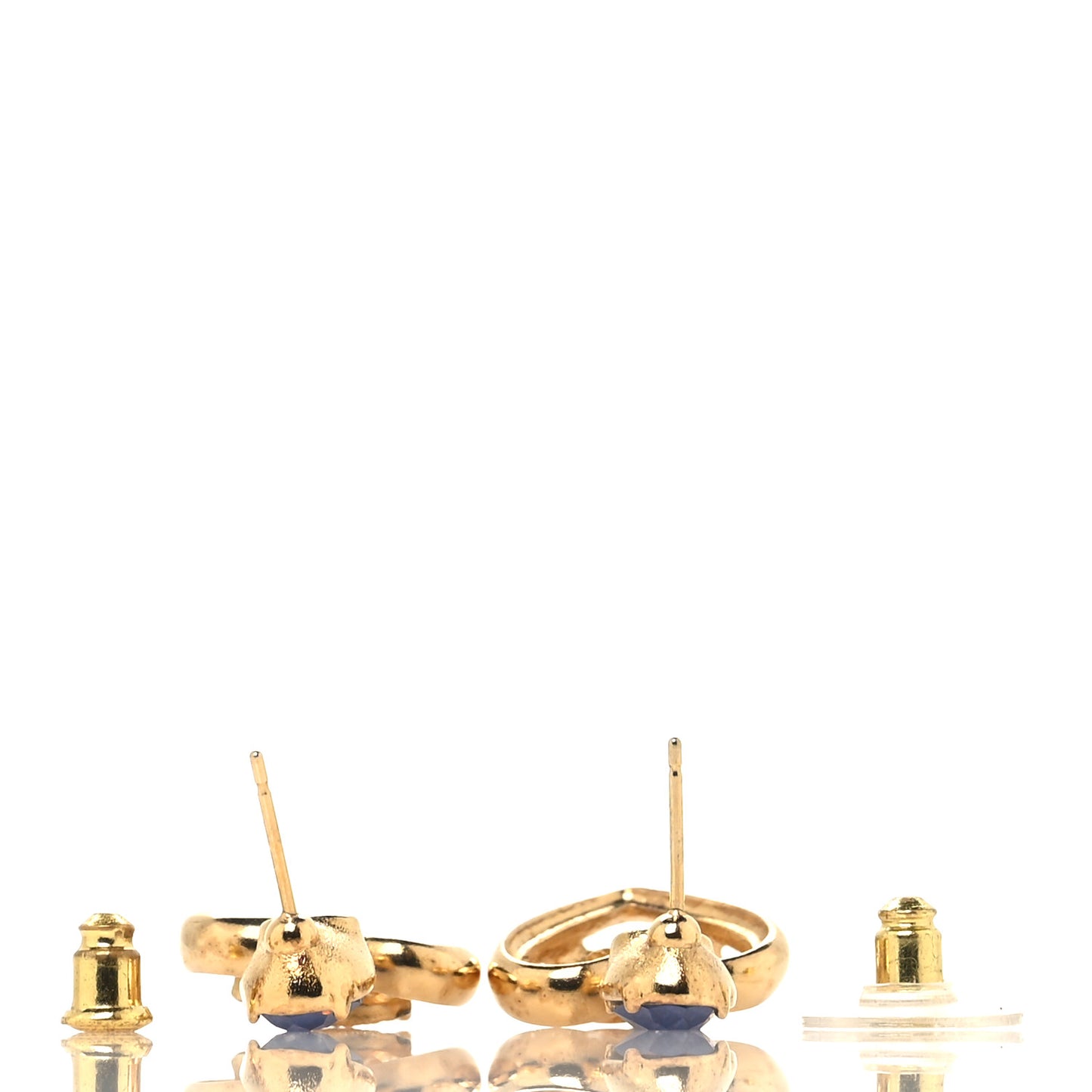 Metal Crystal CC Heart Drop Earrings Gold Blue
