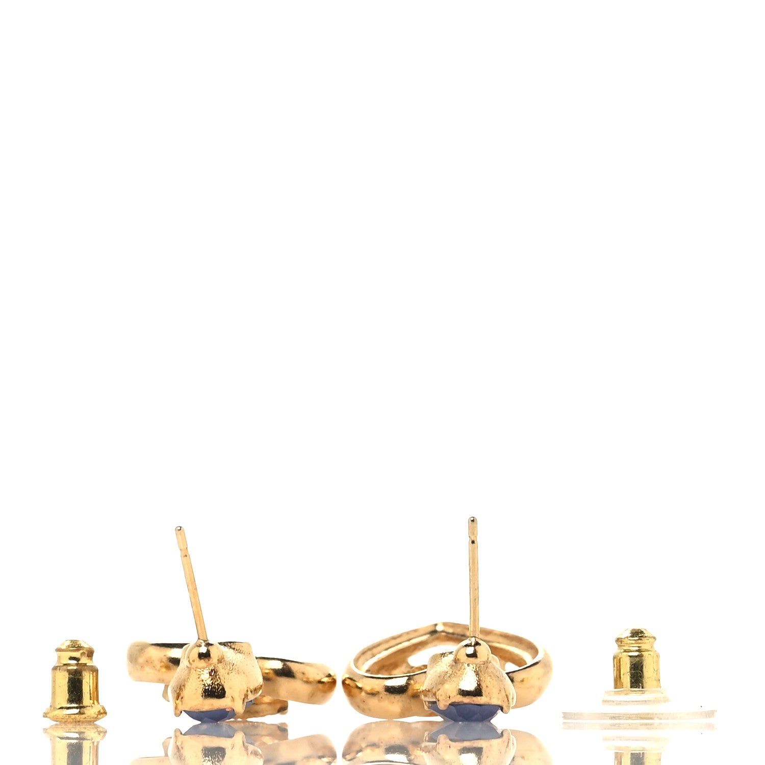 Chanel Metal Crystal CC Heart Drop Earrings Gold Blue 3 of 4