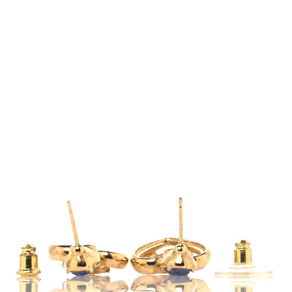 Chanel Metal Crystal CC Heart Drop Earrings Gold Blue 3 of 4