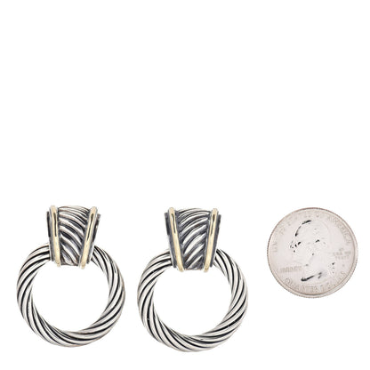 David Yurman Sterling Silver 14K Yellow Gold Door Knocker Cable Earrings 2 of 4