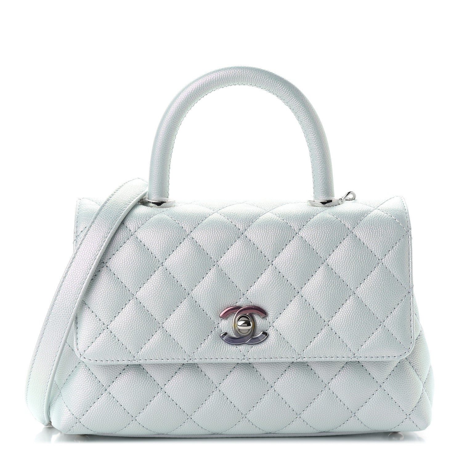 Chanel Iridescent Caviar Quilted Mini Coco Handle Flap Light Blue 1 of 8