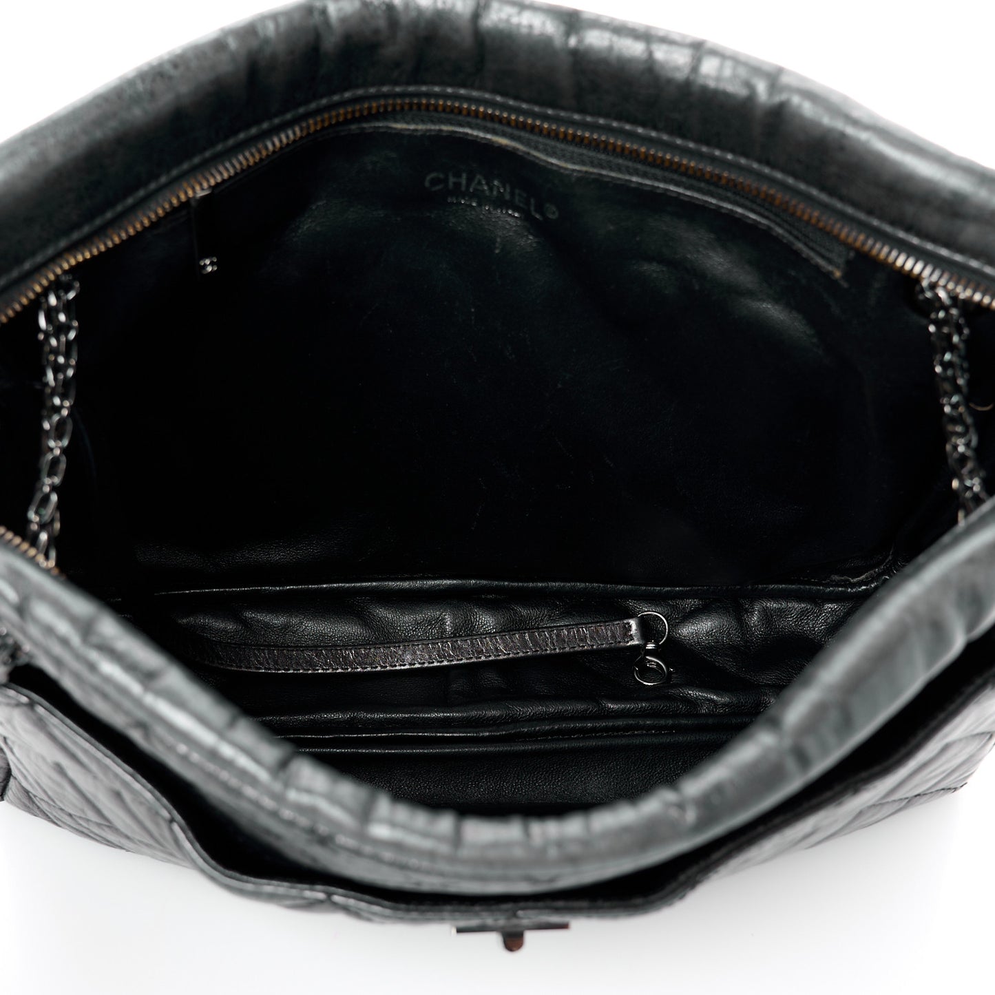 Metallic Aged Calfskin Quilted Large Reissue Camera Case Black
