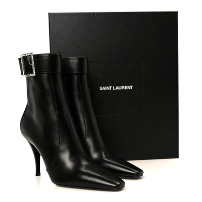Saint Laurent Goatskin Crystal Buckle Claude 90 Ankle Booties 38 Black 11 of 11