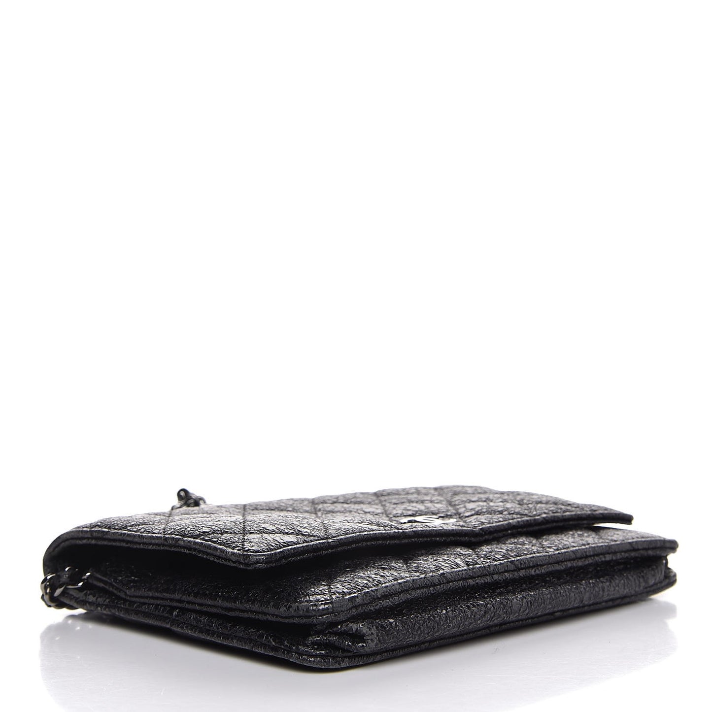 Crackled Calfskin Wallet On Chain WOC Black