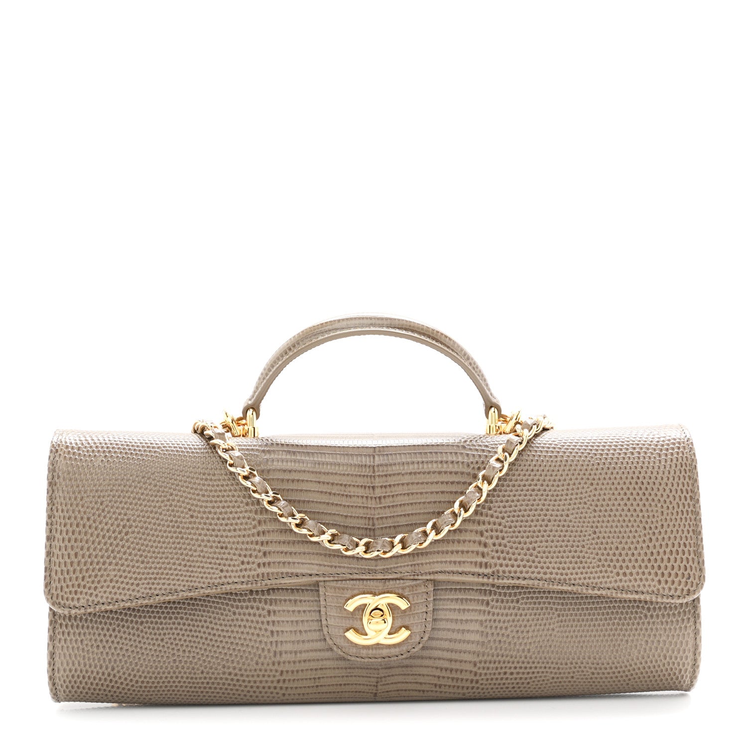 Chanel Calfskin Lizard Embossed Clutch With Chain Dark Khaki 1 of 12