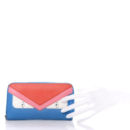 Fendi Vitello Elite Crystal Eye Monster Zip Around Wallet Royal Blue Papavero Multicolor 2 of 6
