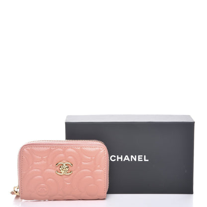 Chanel Caviar Camellia Embossed Zip Coin Purse Pink 8 of 8