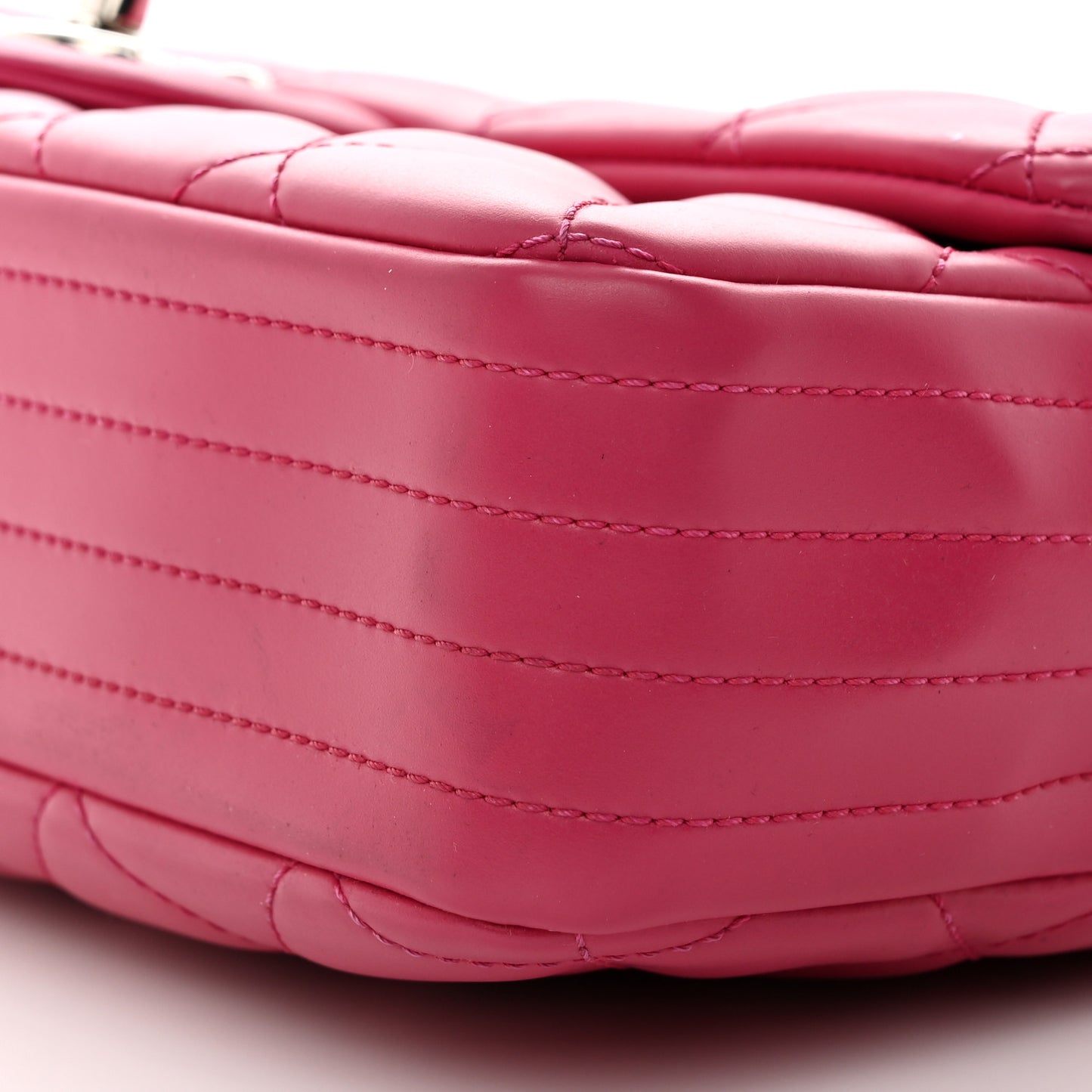 Rubber Quilted Lambskin Medium Coco Rain Flap Pink