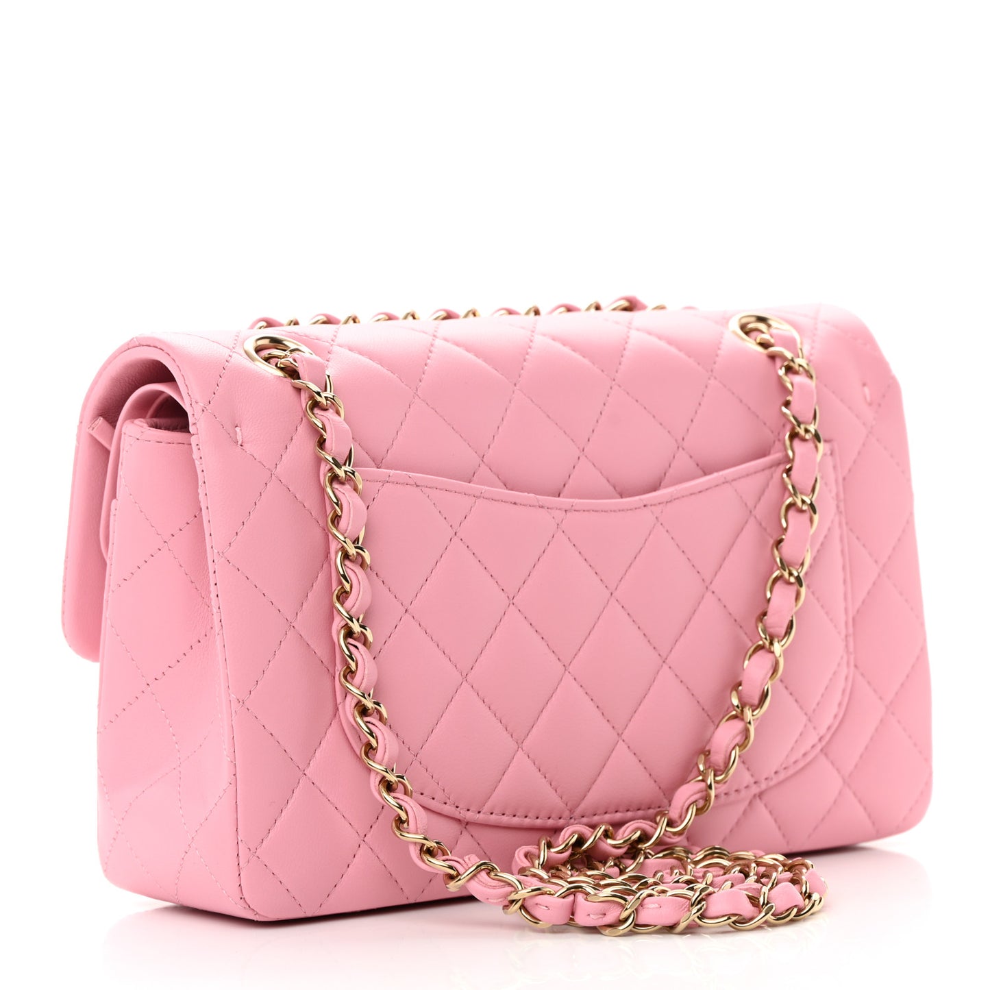Lambskin Quilted Small Double Flap Pink