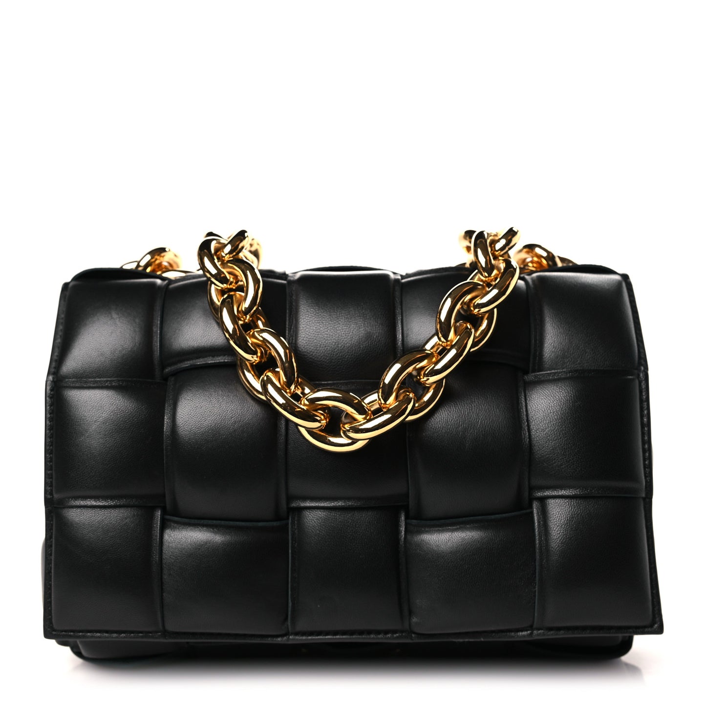 Lambskin Maxi Intreccio Padded Chain Cassette Crossbody Bag Black