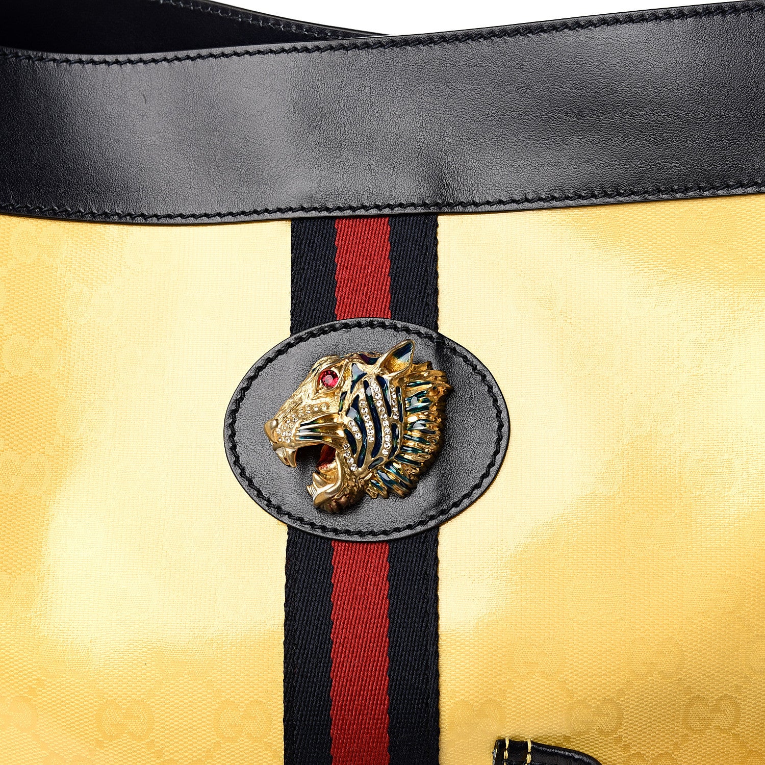 Gucci Crystal Monogram Maxi Rajah Chain Tote Straw Yellow Blue 10 of 10