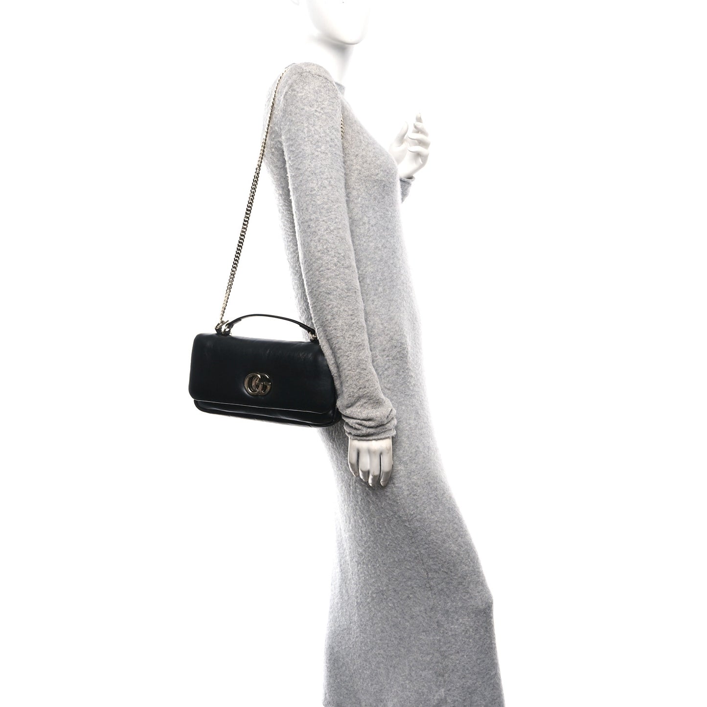 Lambskin Small GG Milano Top Handle Shoulder Bag Black