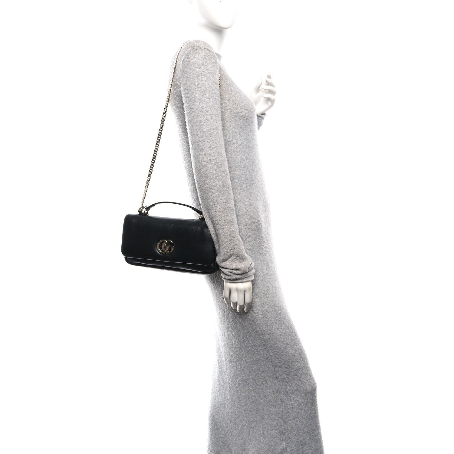 Gucci Lambskin Small GG Milano Top Handle Shoulder Bag Black 2 of 9