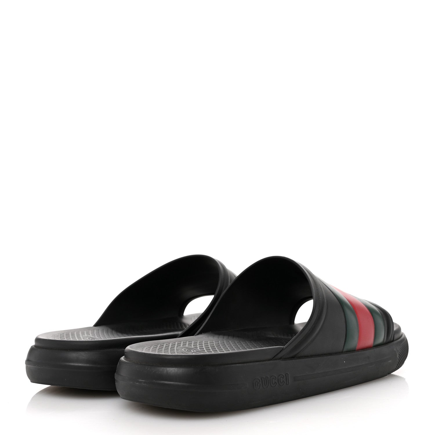 Gucci Rubber Web Mens Slide Sandals 9 Black Green Red 5 of 9