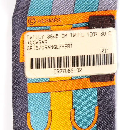 Hermes Silk Rocabar Twilly Gris Orange Vert 4 of 4
