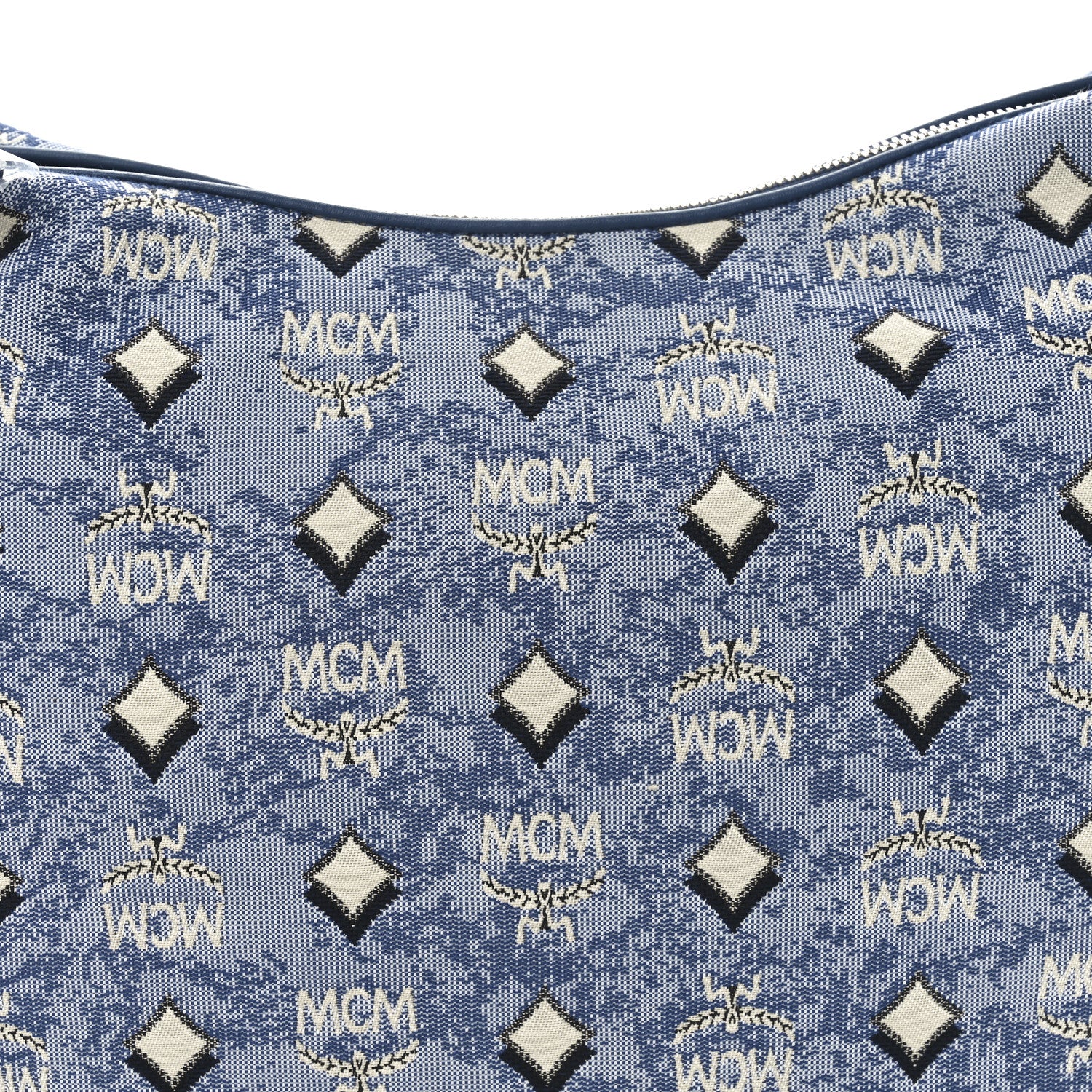 MCM Vintage Jacquard Monogram Hobo Blue 8 of 10