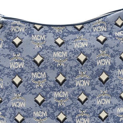 MCM Vintage Jacquard Monogram Hobo Blue 8 of 10