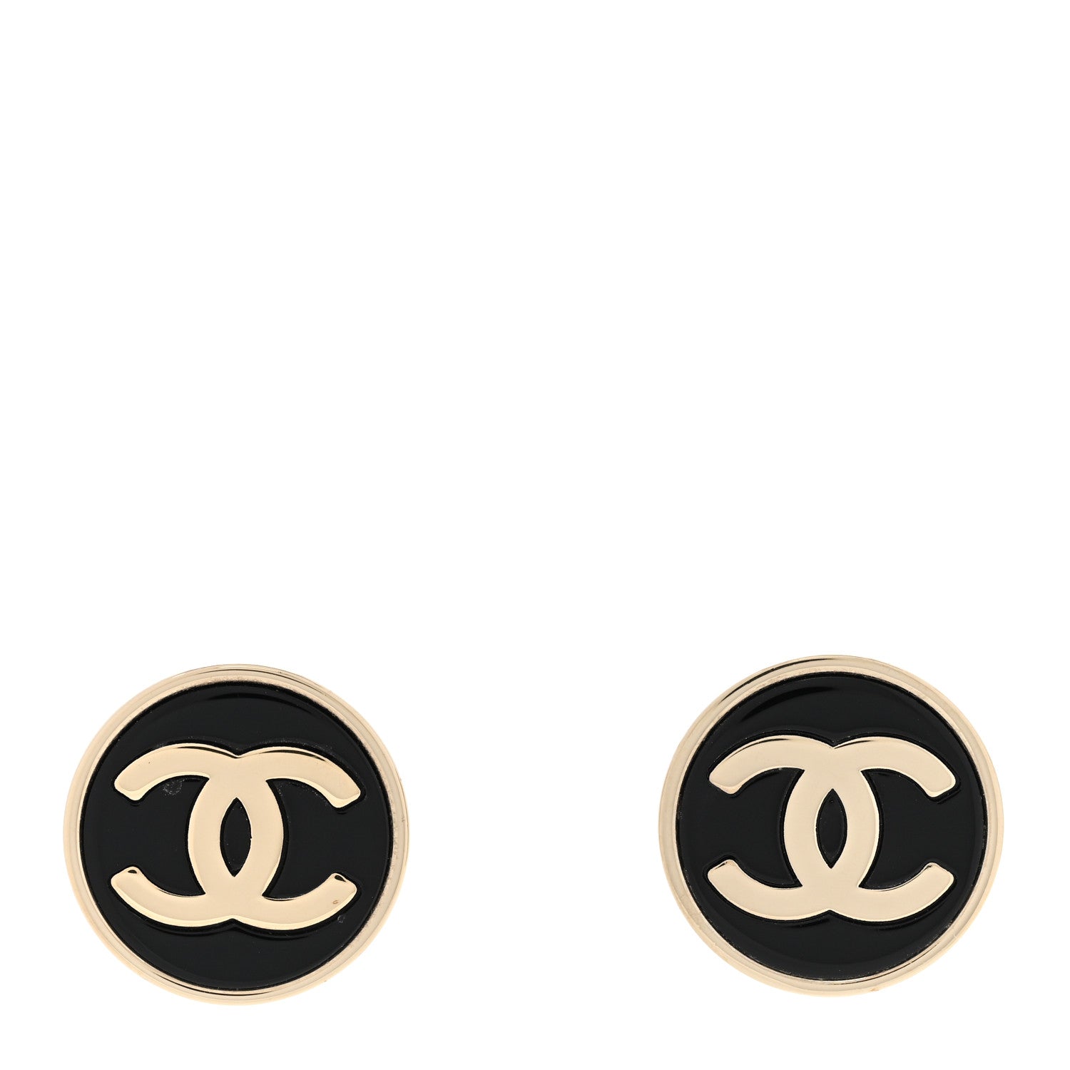 Chanel Metal Enamel CC Round Earrings Gold Black 1 of 5