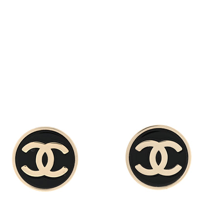 Chanel Metal Enamel CC Round Earrings Gold Black 1 of 5