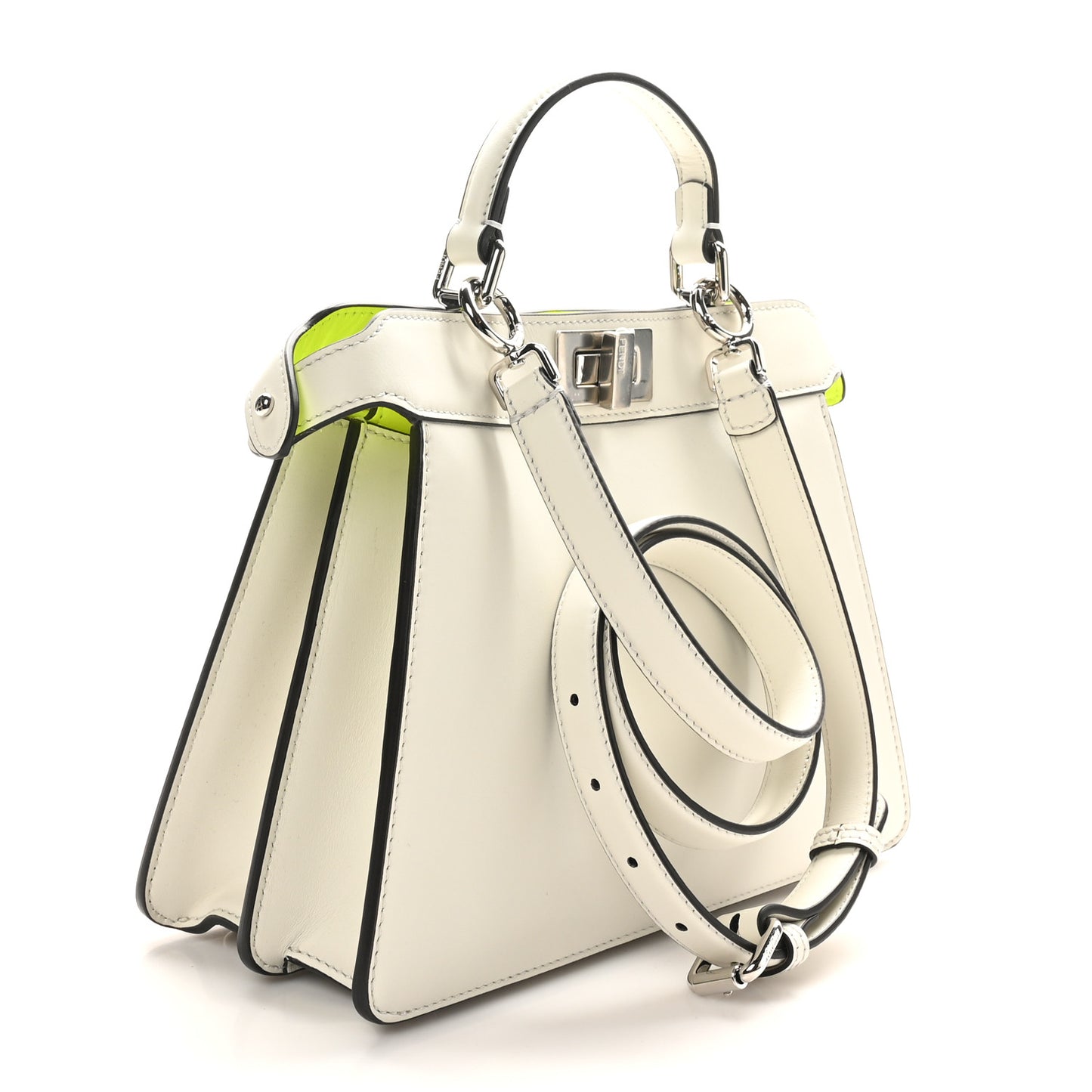 Vitello Seta Nappa Bi-Color Small Peekaboo I SEE U Satchel White Ice Yellow Fluo