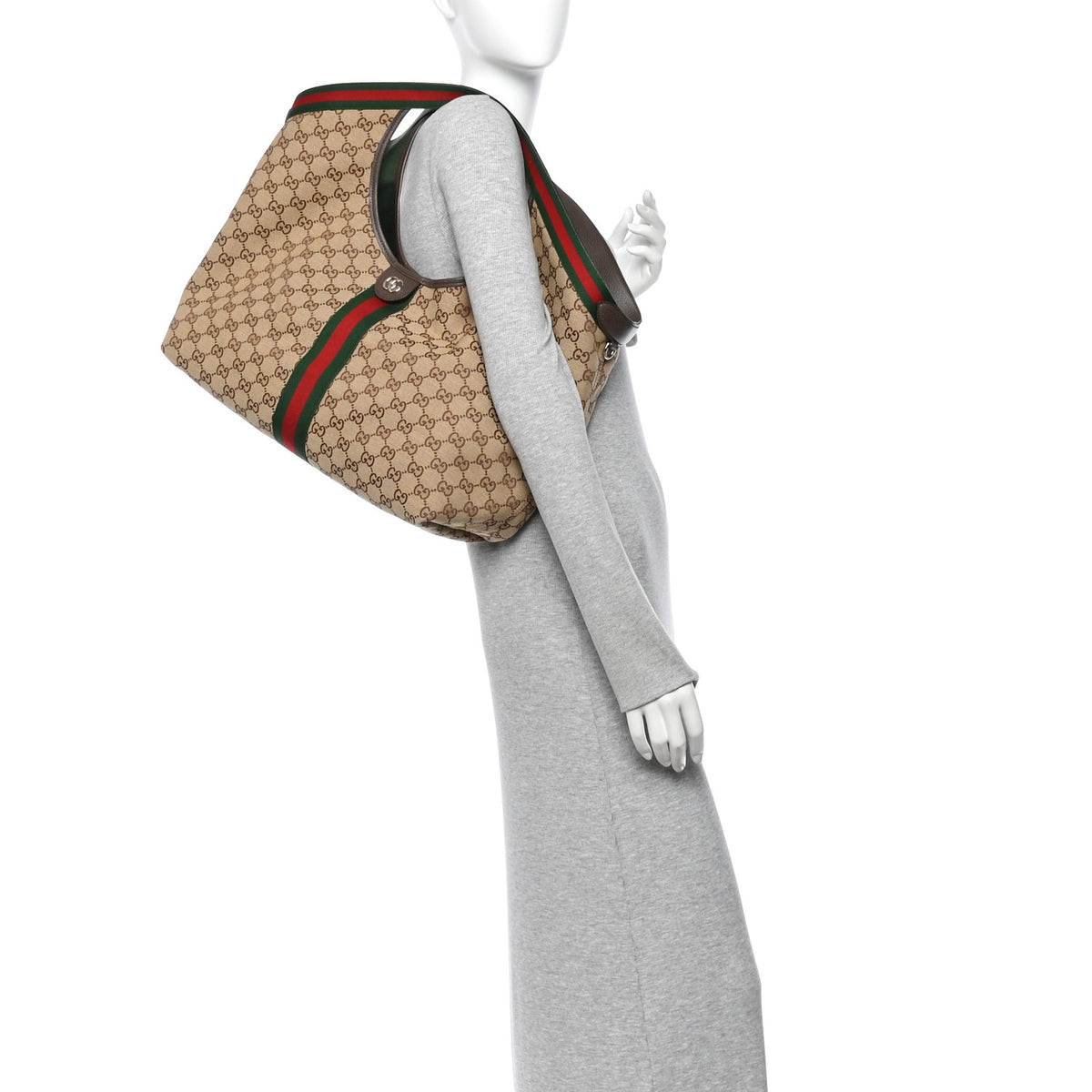 GG Monogram Web Large Giglio Tote Beige Brown