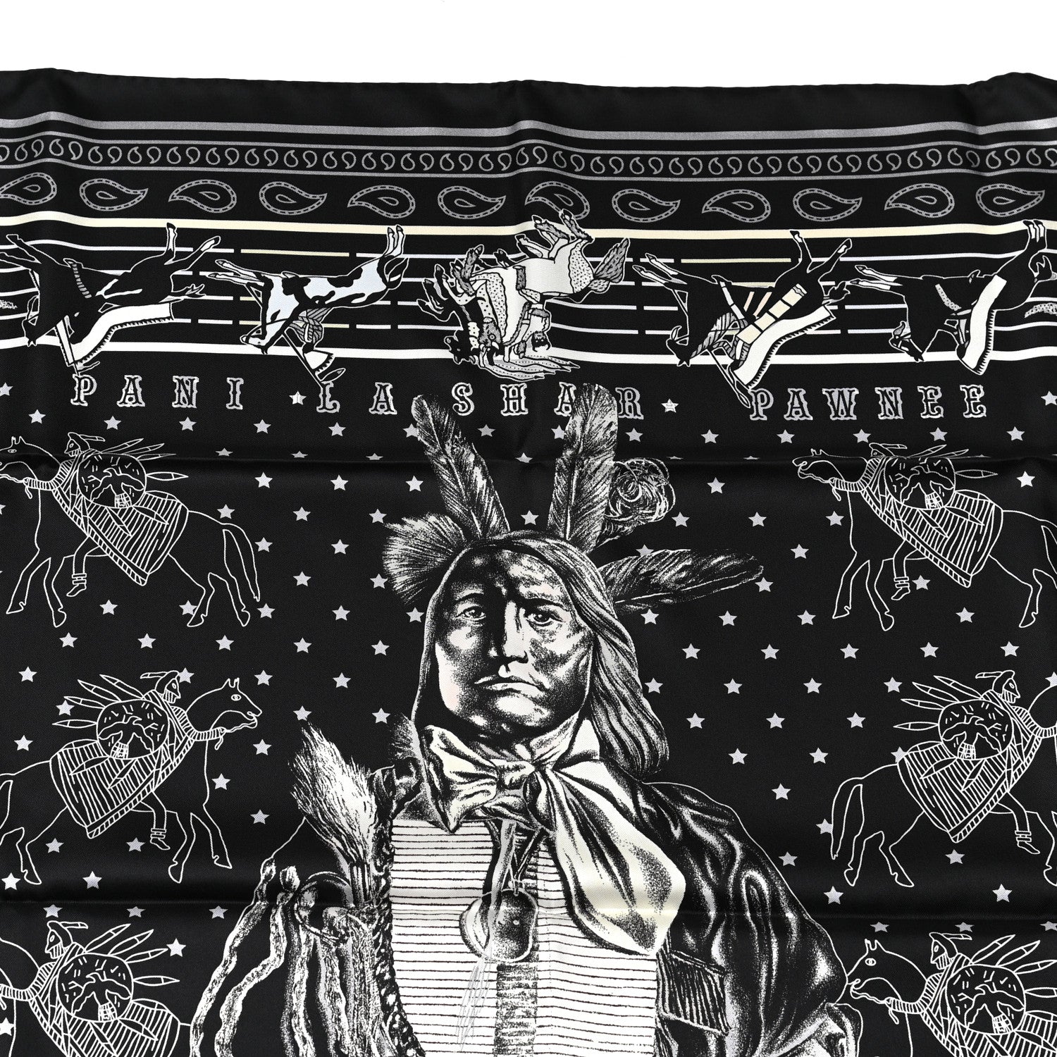 Hermes Silk Double Face Pani La Shar Pawnee Scarf 90 Black Marine 10 of 10