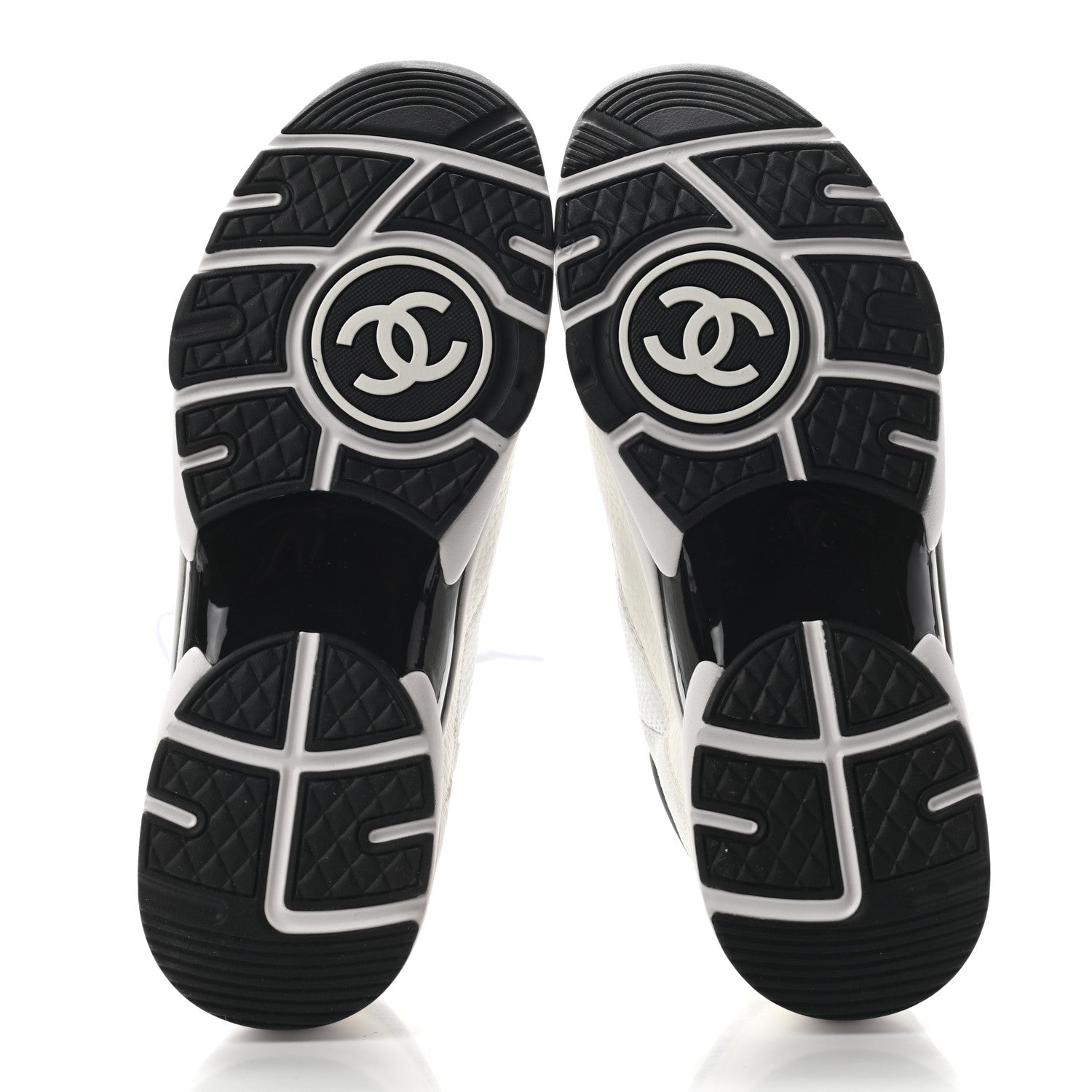Chanel Mesh Suede Calfskin Grained Calfskin Womens CC Sneakers 40.5 White Black 5 of 8