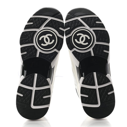 Chanel Mesh Suede Calfskin Grained Calfskin Womens CC Sneakers 40.5 White Black 5 of 8