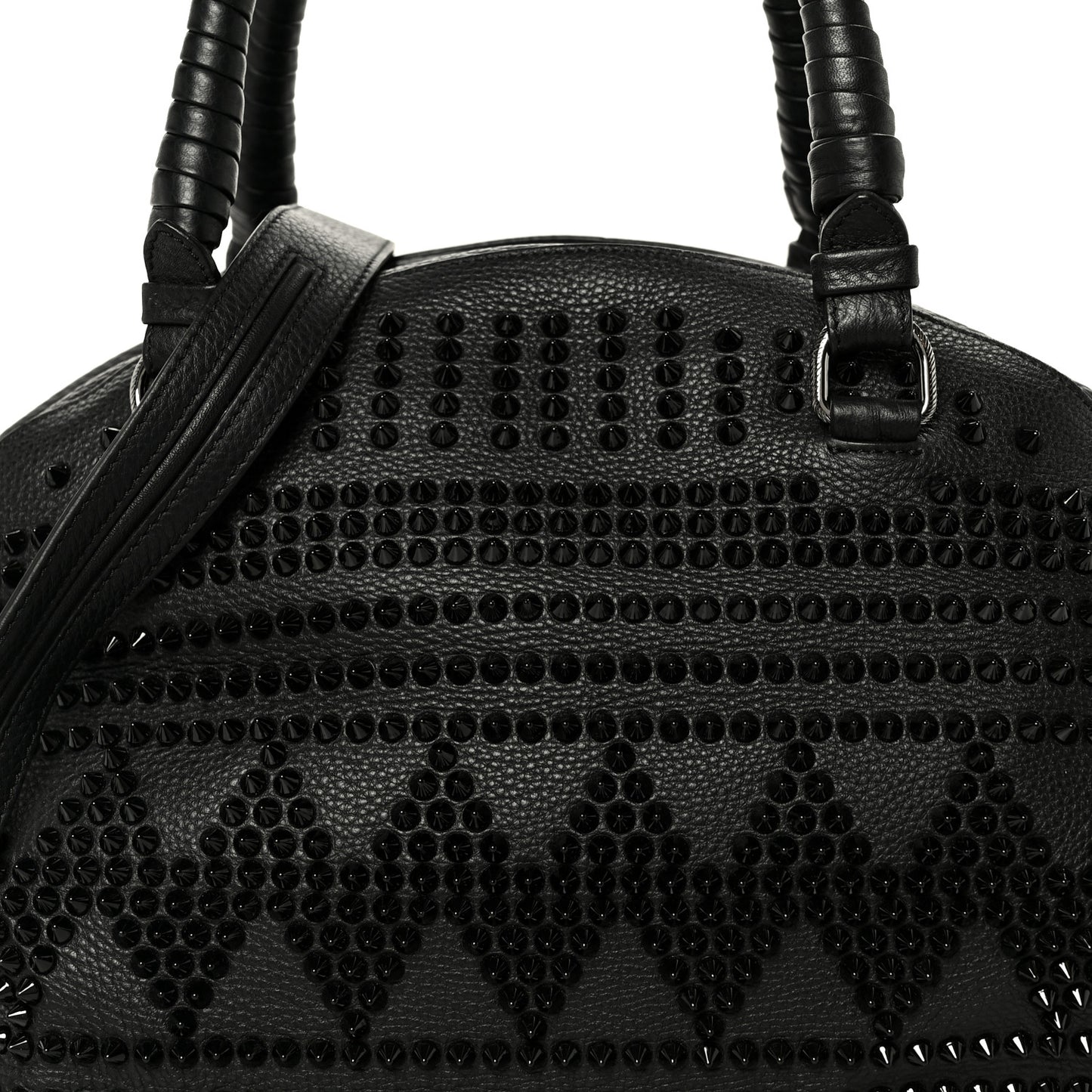 Grained Calfskin Mix Chevron Spikes Large Panettone Bowling Bag Black