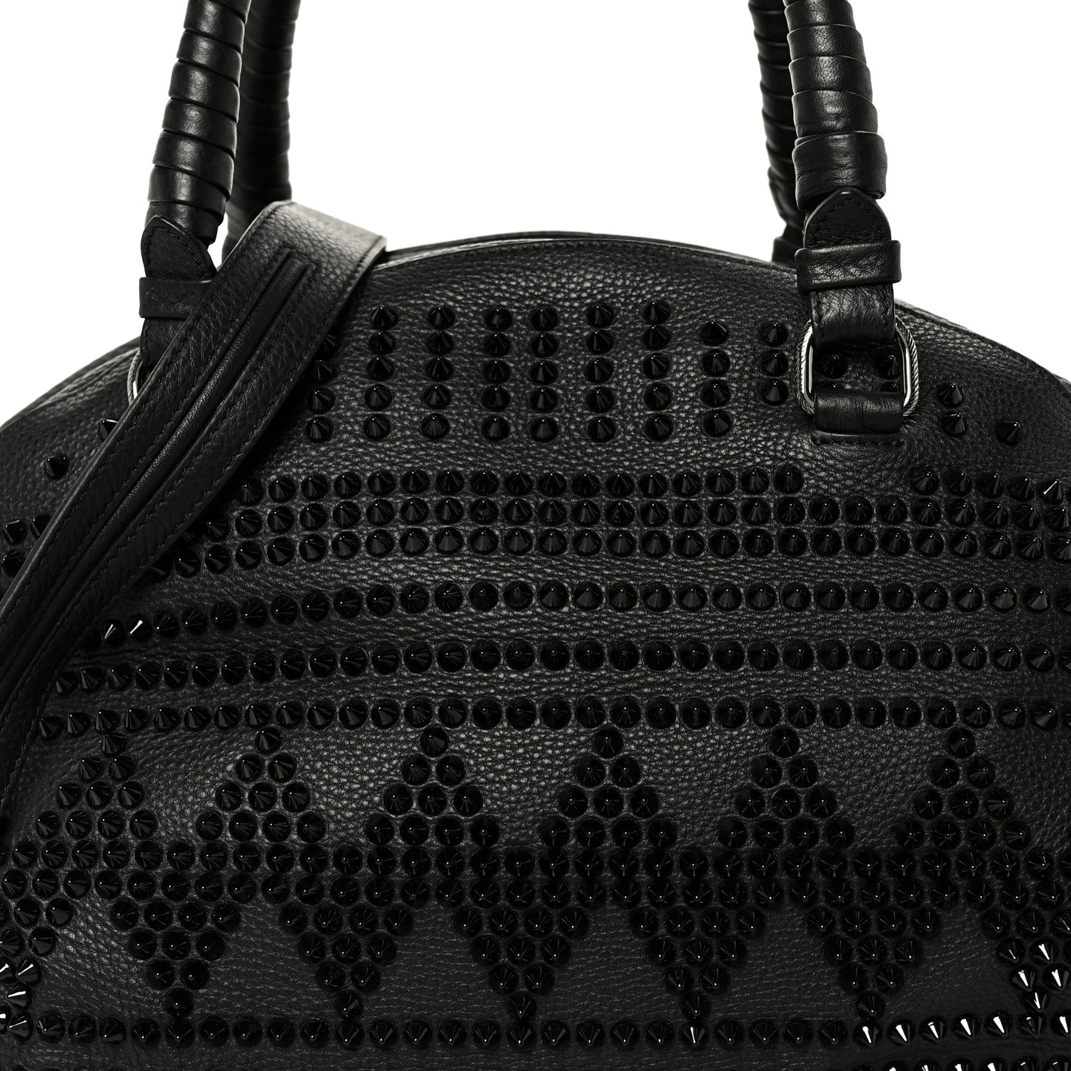Christian Louboutin Grained Calfskin Mix Chevron Spikes Large Panettone Bowling Bag Black 8 of 10