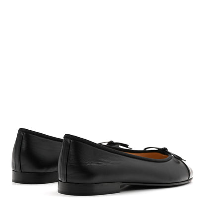 Chanel Lambskin Patent Cap Toe Ballerina Flats 38 Black 4 of 10