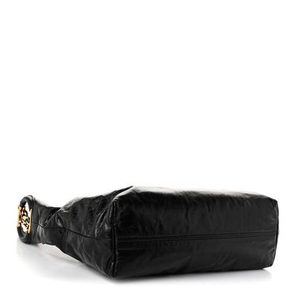 Saint Laurent Crinkled Calfskin Cassandre Hobo Black 4 of 9