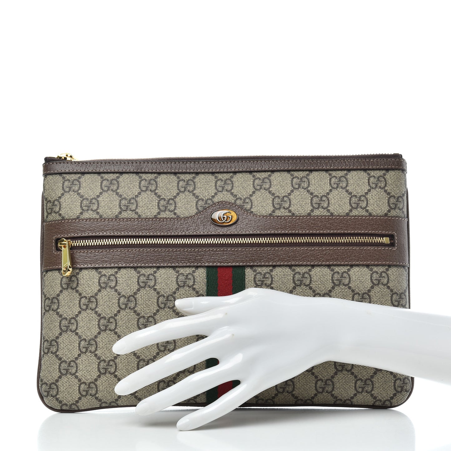 GG Supreme Monogram Large Ophidia Pouch Clutch Brown