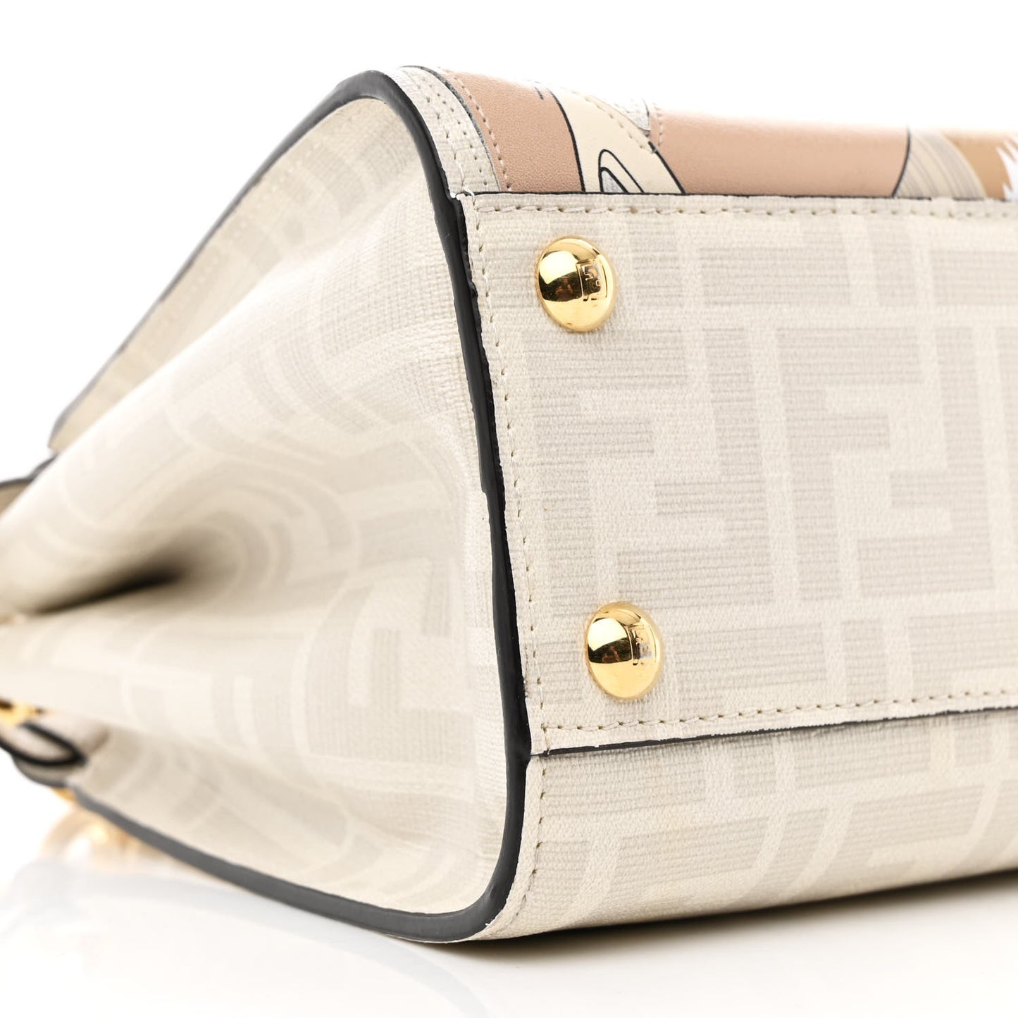 Glazed Fabric Nappa FF Disco Girls Inlay Mini Peekaboo Iconic Satchel Bianco Perla Multicolor