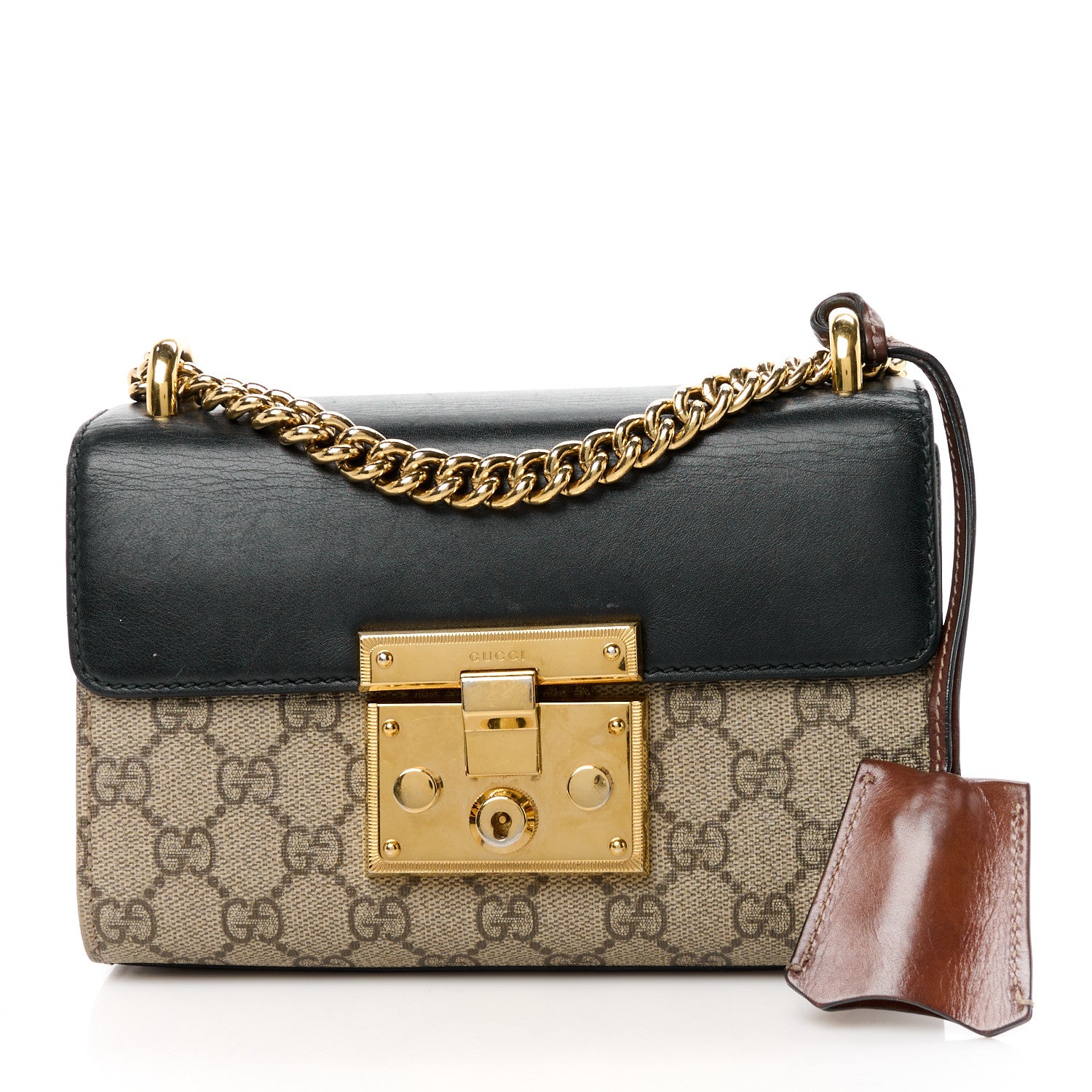 Gucci GG Supreme Monogram Calfskin Small Padlock Shoulder Bag Beige Black Cuir 1 of 16