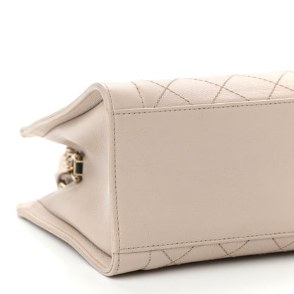 Chanel Grained Calfskin Stitched Small Label Click Shopper Tote Light Beige 9 of 12