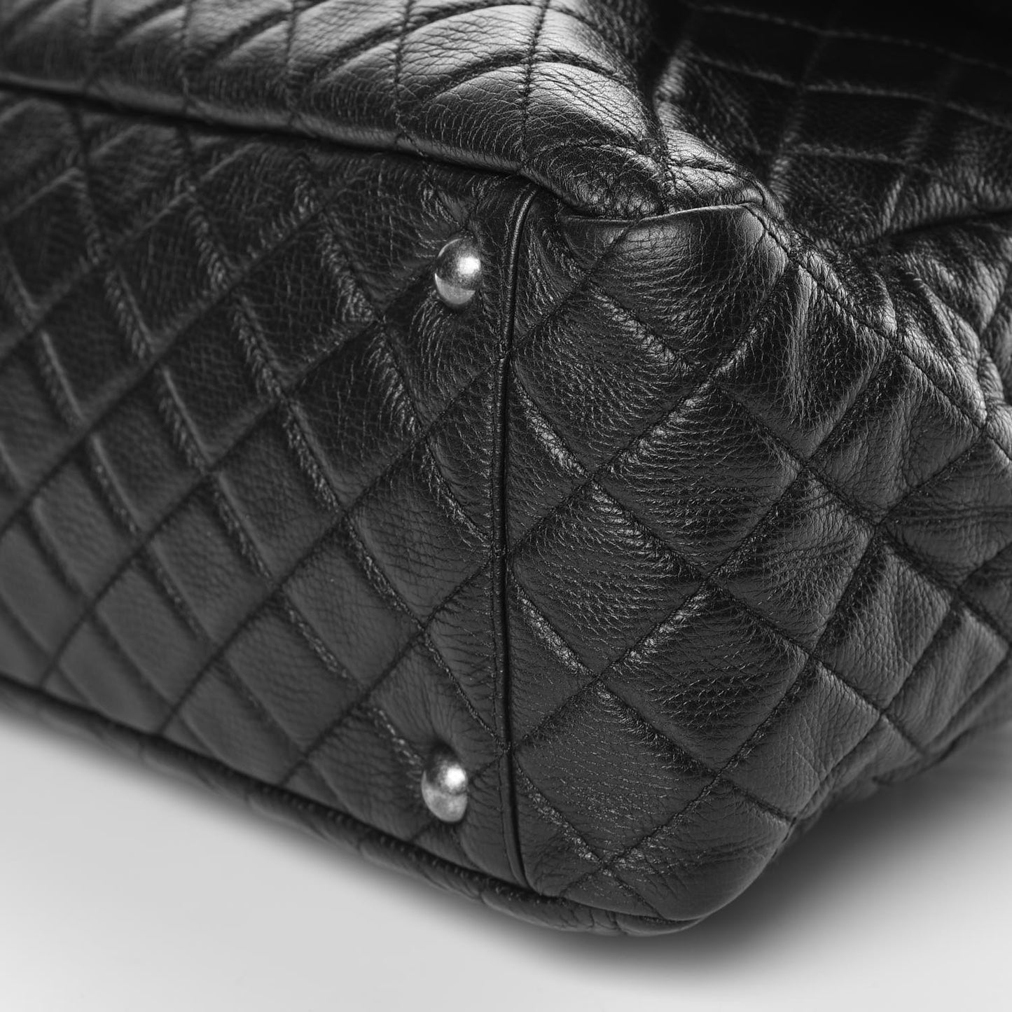 Calfskin Quilted XXL Travel Flap Bag Black