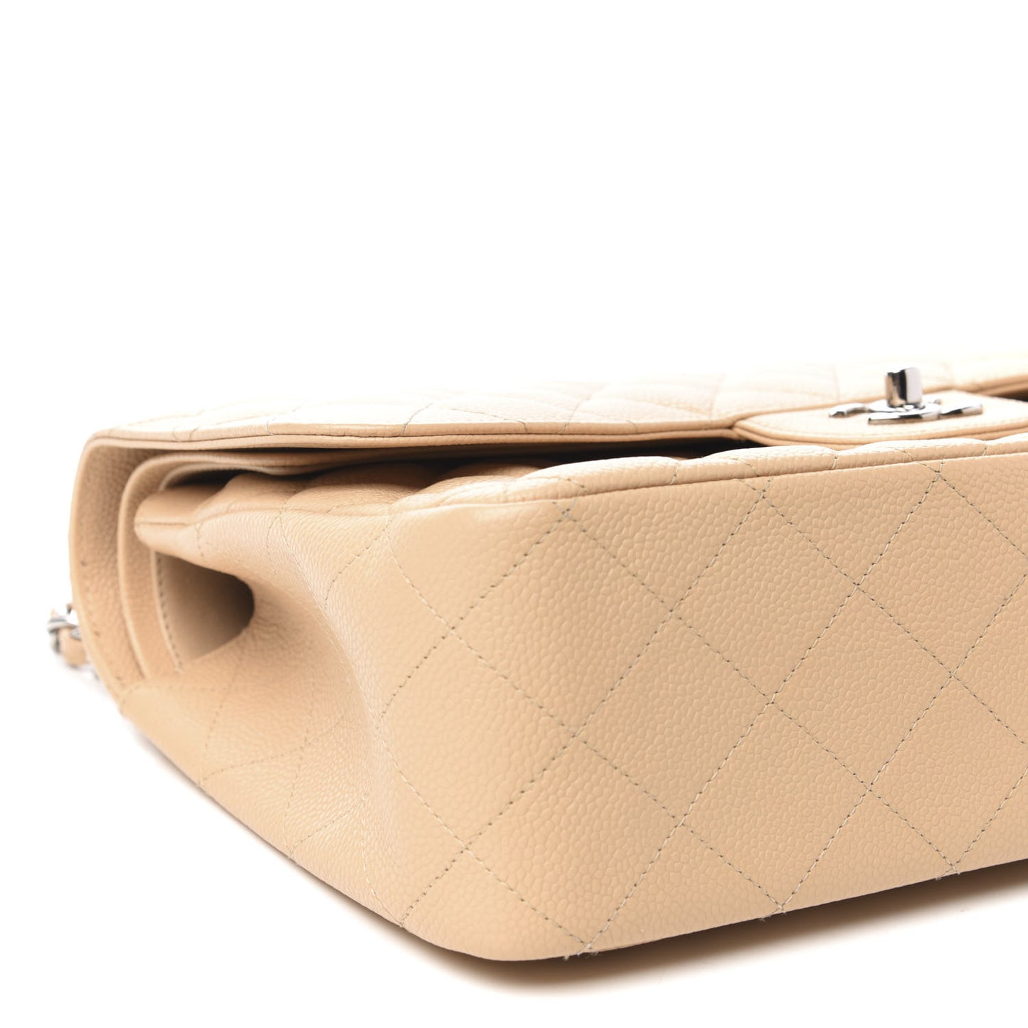 Caviar Quilted Jumbo Double Flap Beige
