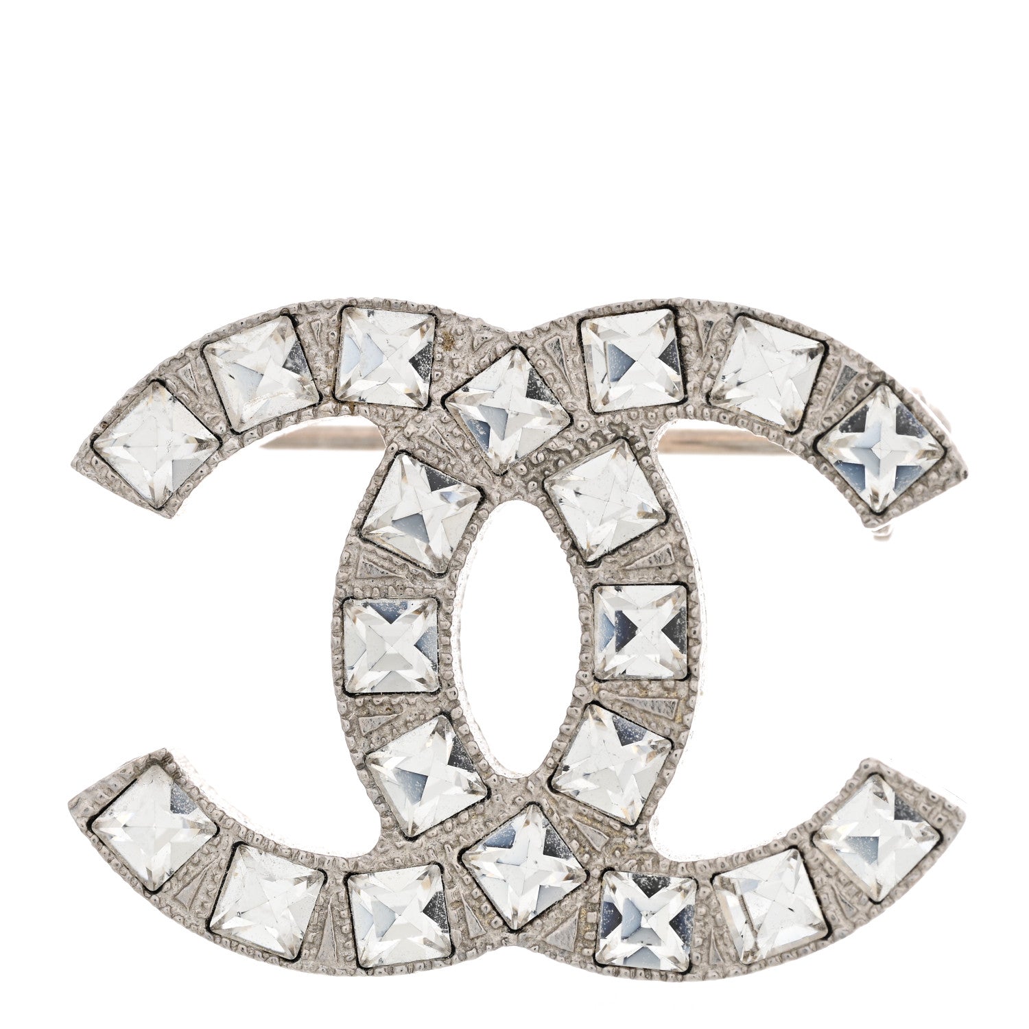 Chanel Crystal Baguette CC Mini Brooch Silver 1 of 5