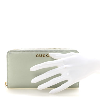 Gucci Textured Calfskin Gucci Script Zip Around Wallet Light Blue 2 of 6