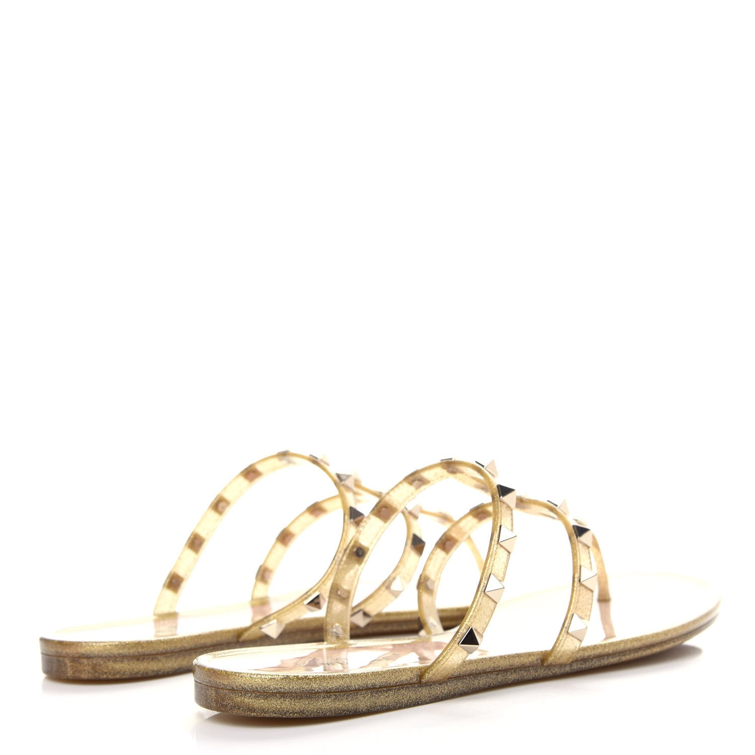 Valentino Garavani PVC Jelly Glitter Rockstud Caged Flat Thong Sandals 40 Oro 4 of 10