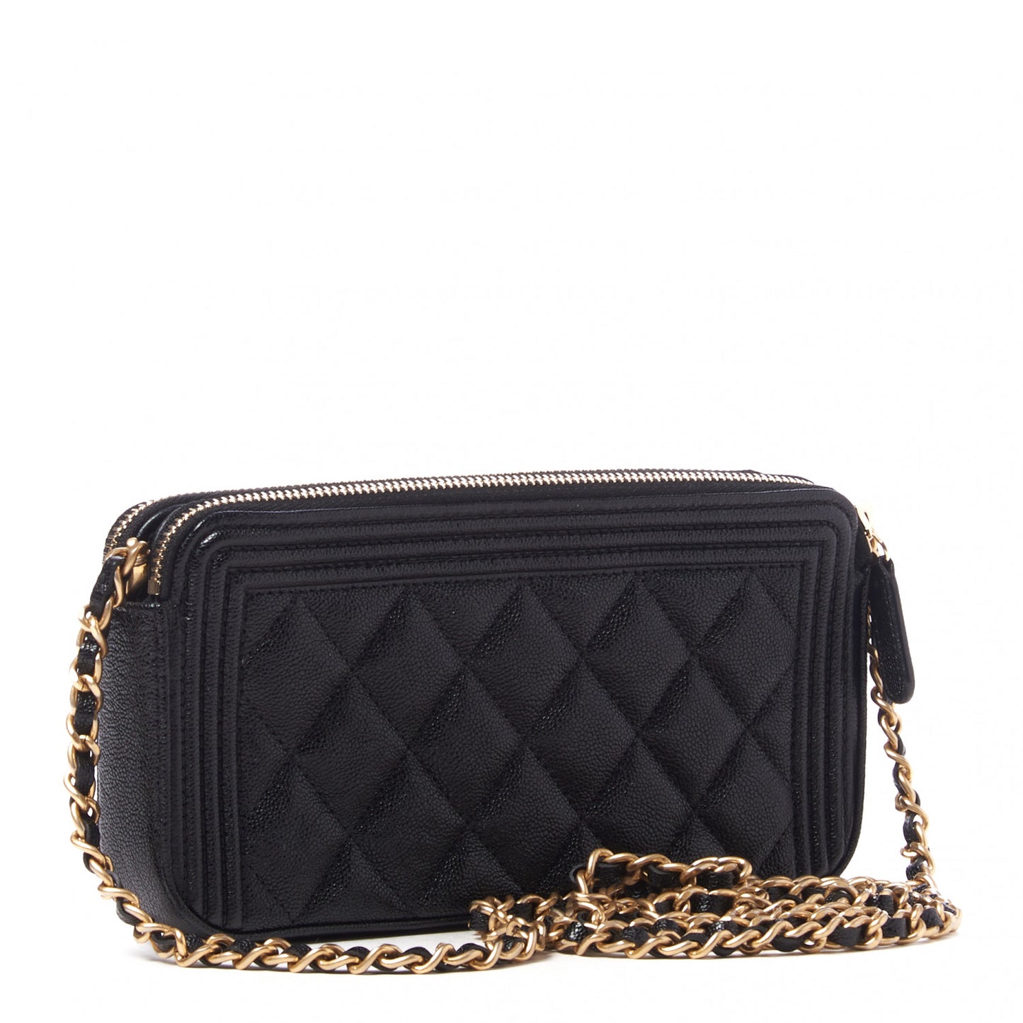 Caviar Quilted Small Boy Clutch With Chain Black