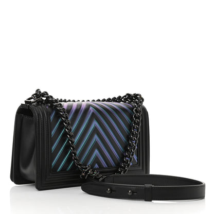 Chanel Calfskin Painted Chevron Embossed Medium Boy Flap Black 3 of 7
