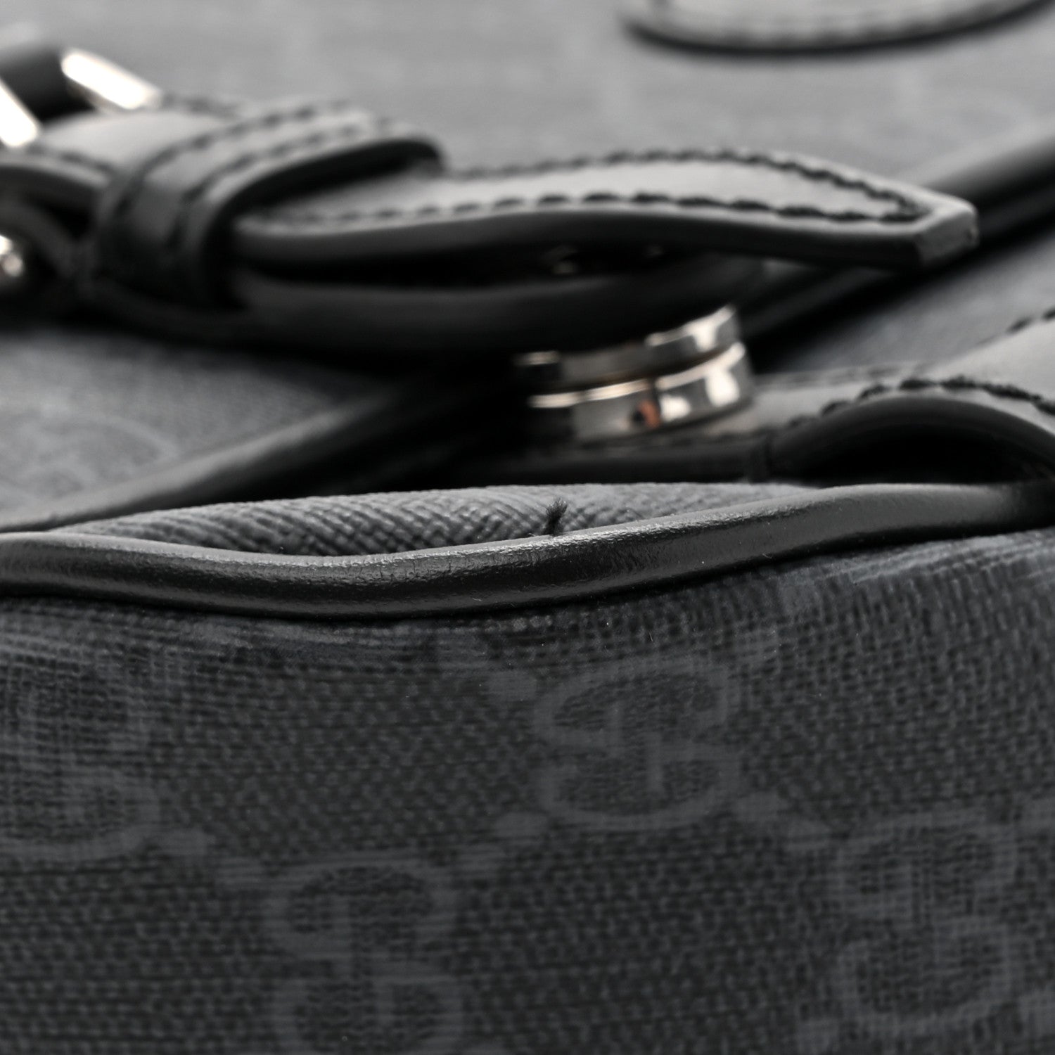 Gucci GG Supreme Monogram Textured Dollar Calfskin Retro Interlocking G Flap Messenger Bag Black 11 of 12