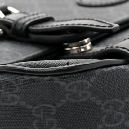 Gucci GG Supreme Monogram Textured Dollar Calfskin Retro Interlocking G Flap Messenger Bag Black 11 of 12