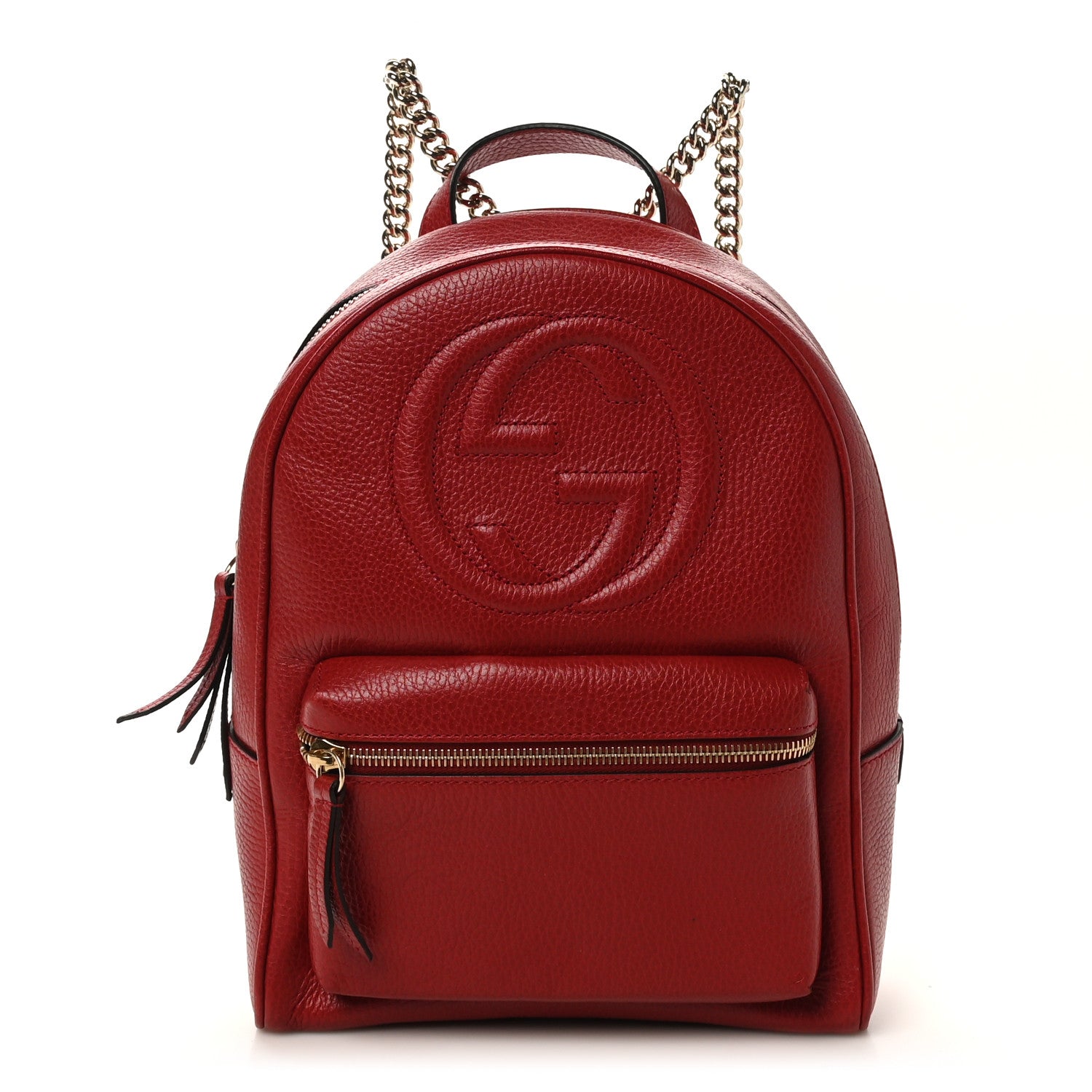 Gucci Pebbled Calfskin Soho Chain Backpack Hibiscus Red 1 of 10